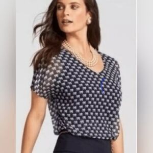 CAbi Blue / White Elephant Print Parade Blouse Style 5345 Size M